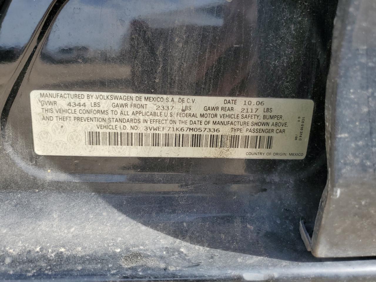 3VWEF71K67M057336 2007 Volkswagen Jetta Wolfsburg