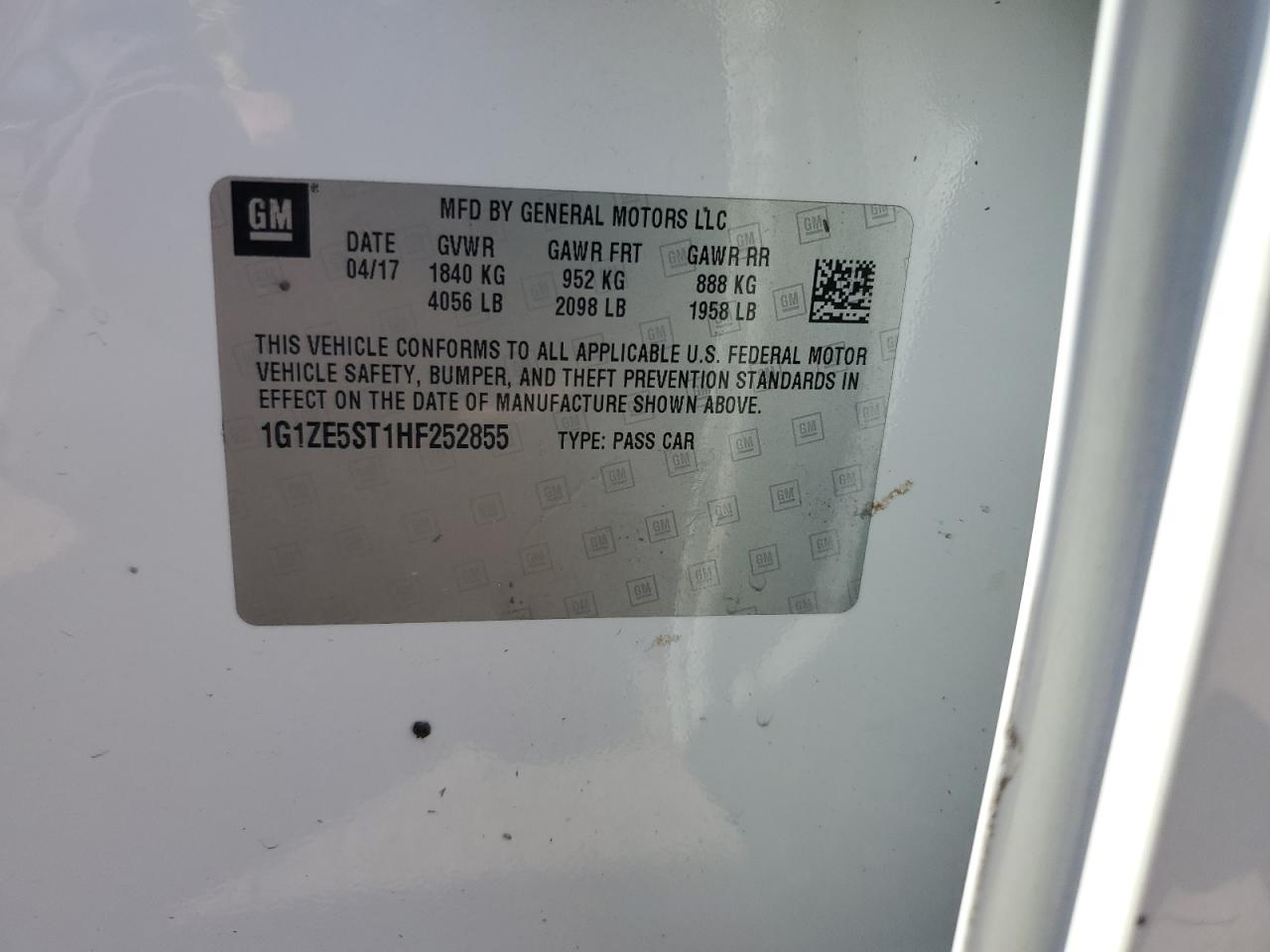 1G1ZE5ST1HF252855 CHEVROLET MALIBU 2017