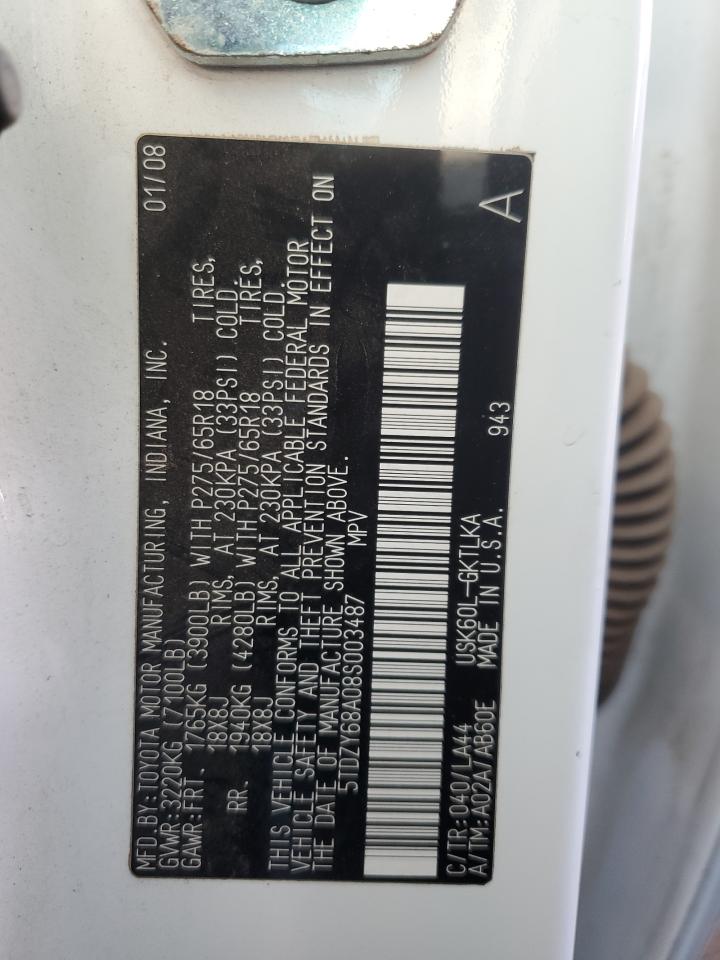 5tdzy68a08s003487 5TDZY68A08S003487 2008 Toyota Sequoia Limited