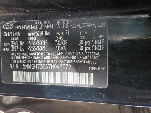2007 Hyundai Santa Fe Se VIN: 5NMSH73E67H042572 Lot: 41138094