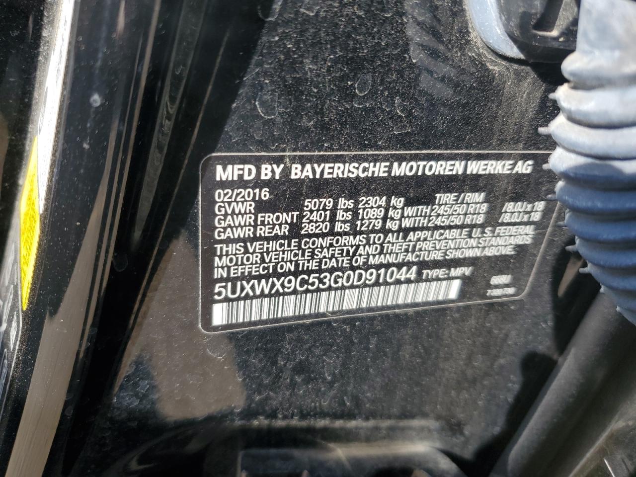 2016 BMW X3 XDRIVE2 2.0L  4(VIN: 5UXWX9C53G0D91044