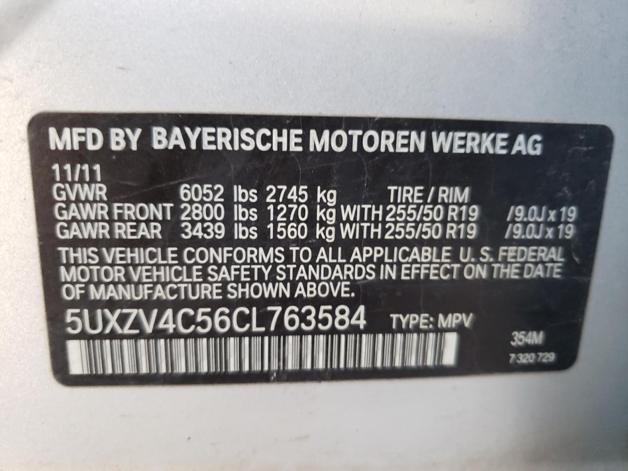 2012 BMW X5 xDrive35I vin: 5UXZV4C56CL763584
