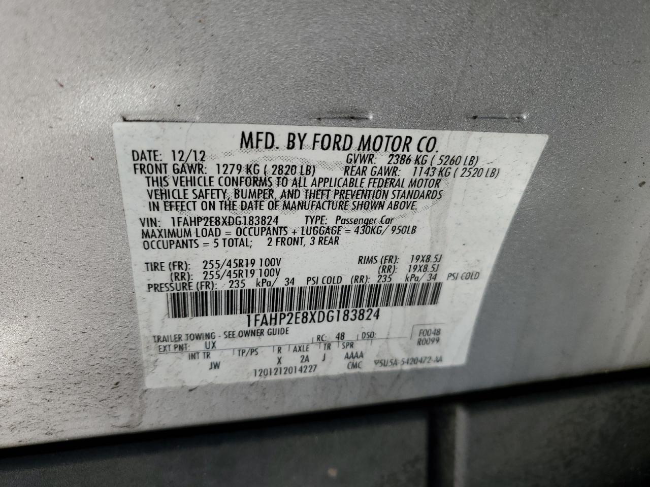1FAHP2E8XDG183824 2013 Ford Taurus Sel