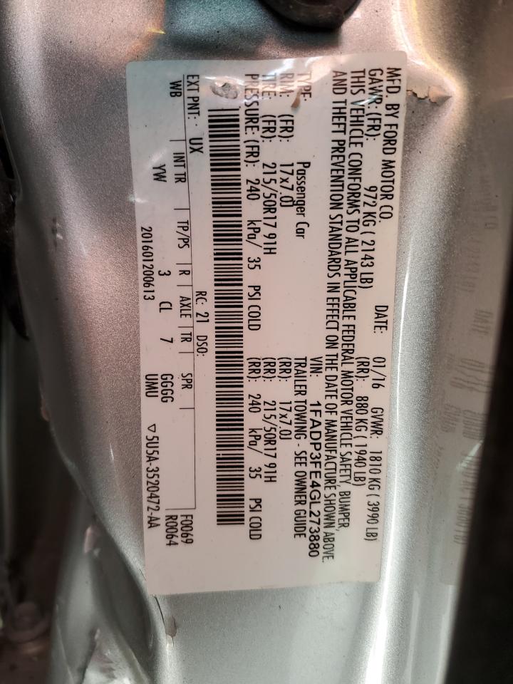 1FADP3FE4GL273880 FORD FOCUS 2016