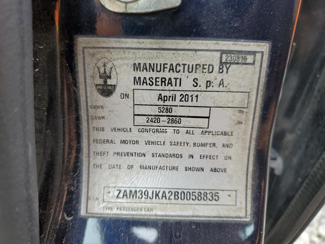 zam39jka2b0058835 ZAM39JKA2B0058835 2011 Maserati Quattroporte S