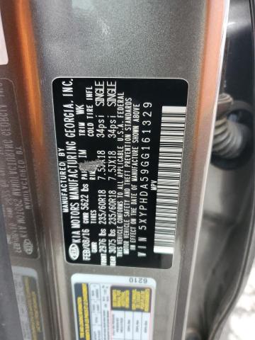 2016 KIA SORENTO EX 5XYPHDA59GG161329