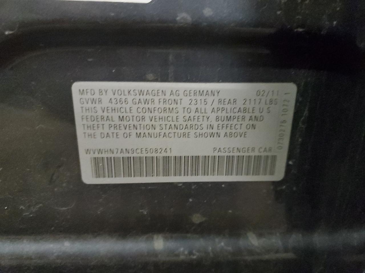 WVWHN7AN9CE508241 2012 Volkswagen Cc Luxury