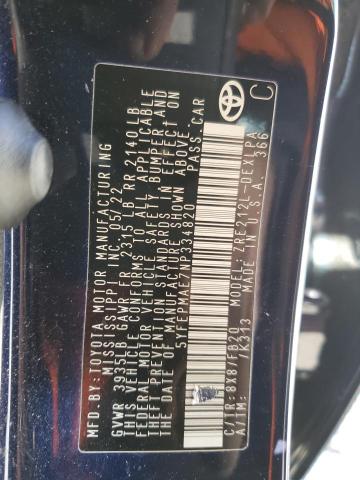2022 TOYOTA COROLLA LE 5YFEPMAE7NP334820