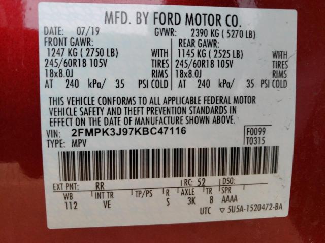 2FMPK3J97KBC47116 2019 FORD EDGE, photo no. 14