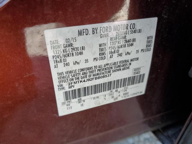 2015 Ford Edge Sel VIN: 2FMTK4J92FBB08537 Lot: 44005964