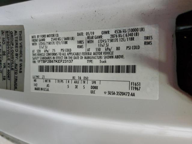 2019 FORD F250 SUPER 1FTBF2B67KEF23137
