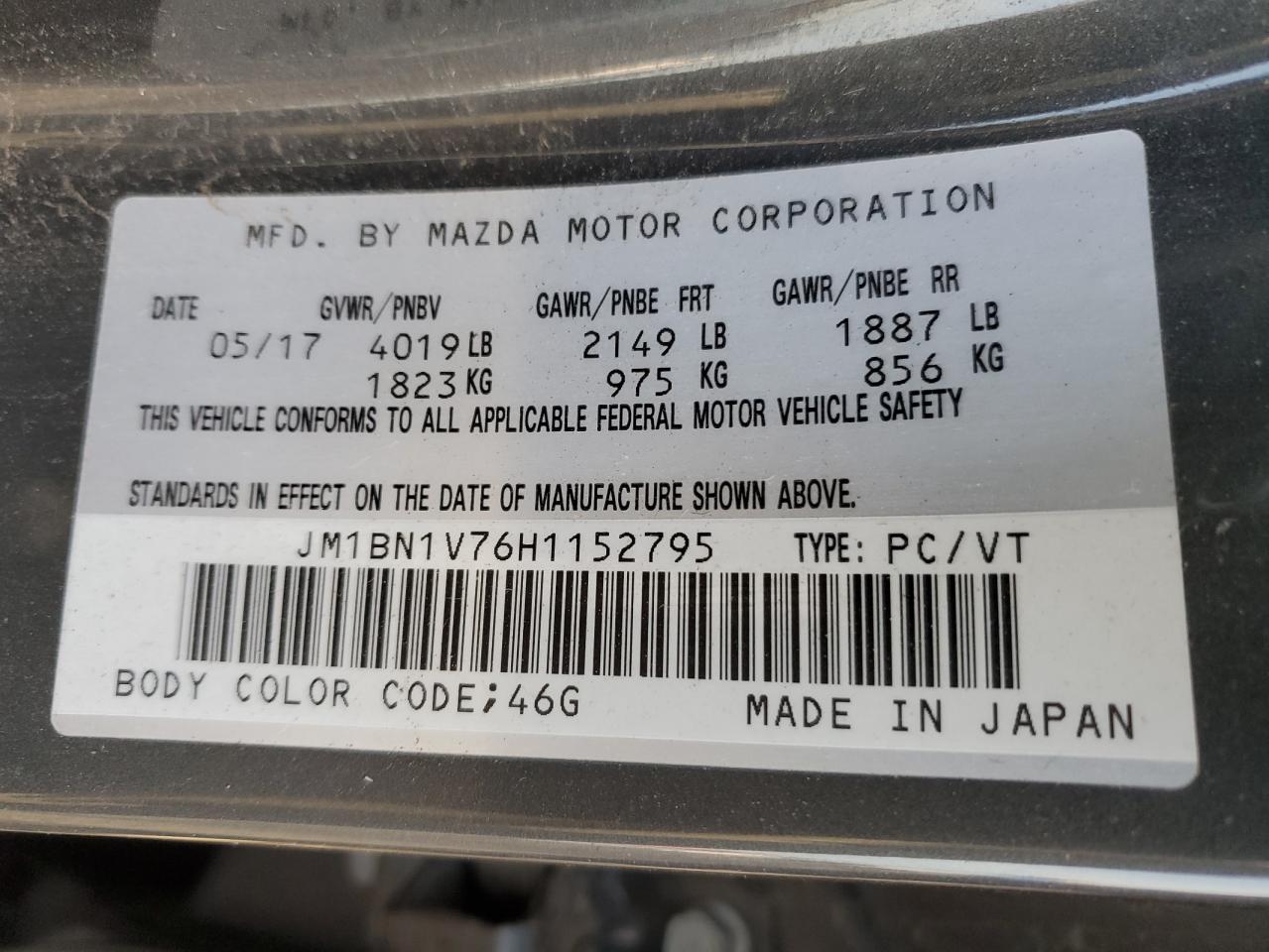 JM1BN1V76H1152795 2017 Mazda 3 Touring