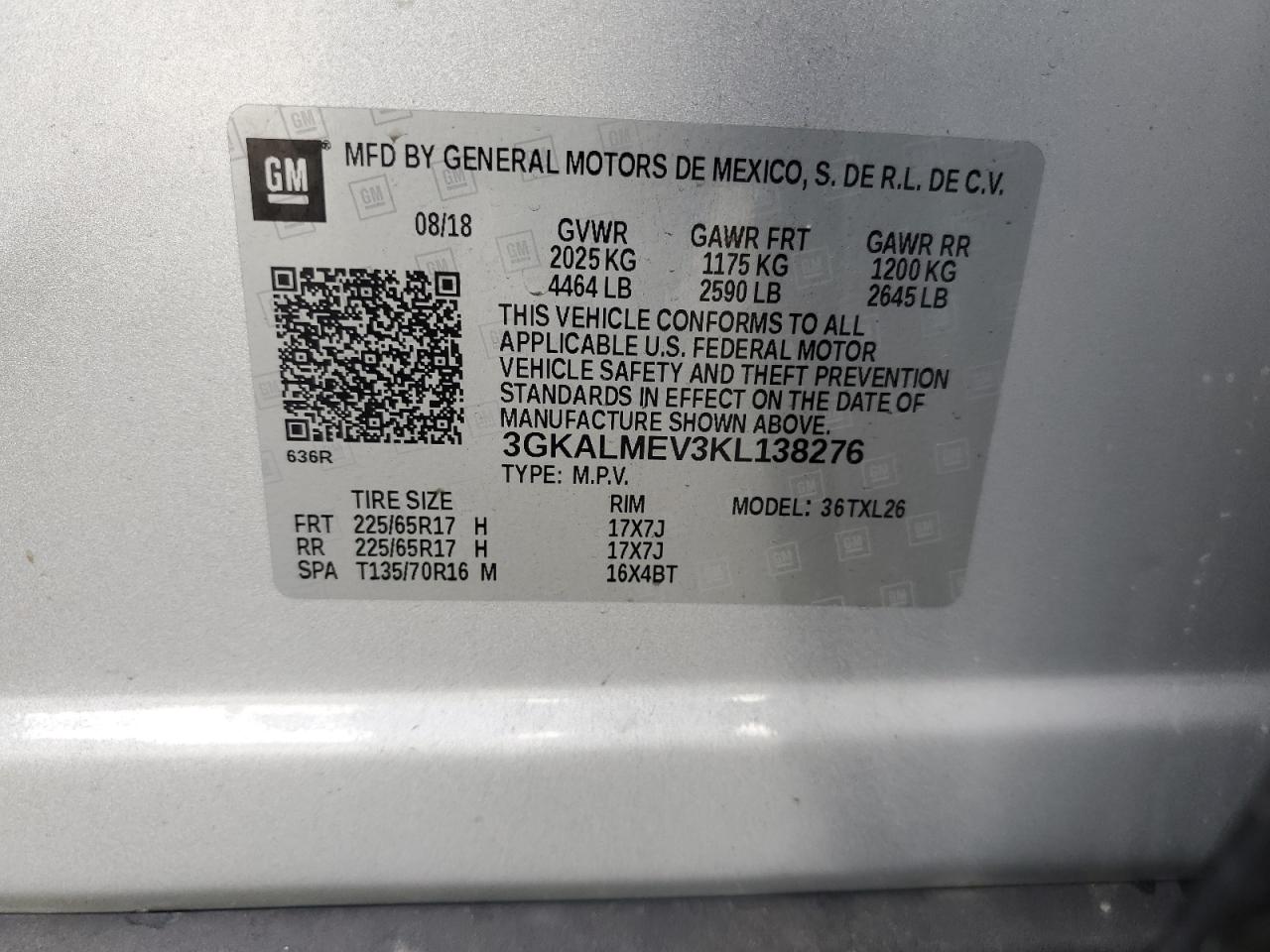 3GKALMEV3KL138276 2019 GMC Terrain Sle