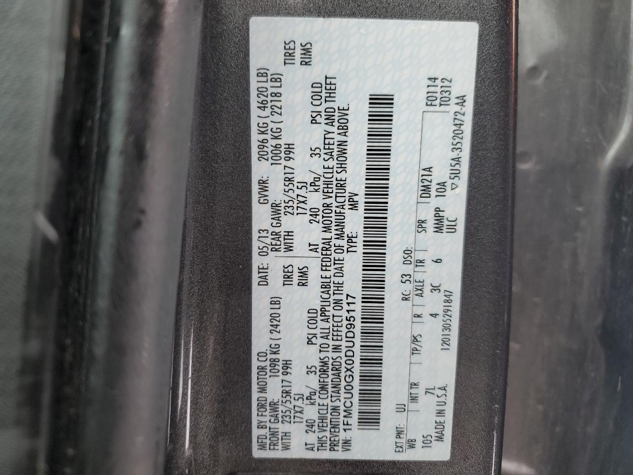 2013 Ford Escape Se vin: 1FMCU0GX0DUD95117