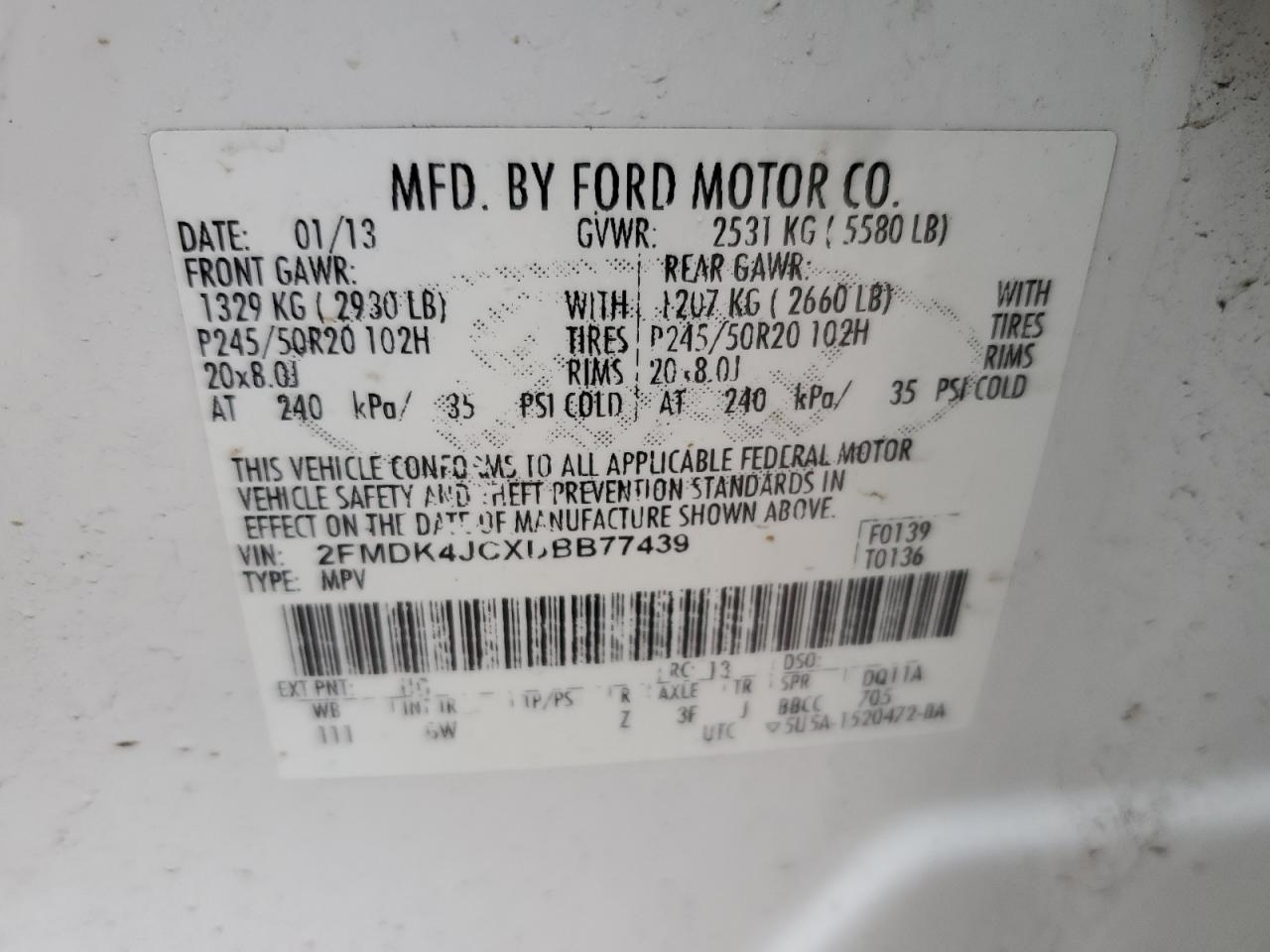 2FMDK4JCXDBB77439 2013 Ford Edge Sel