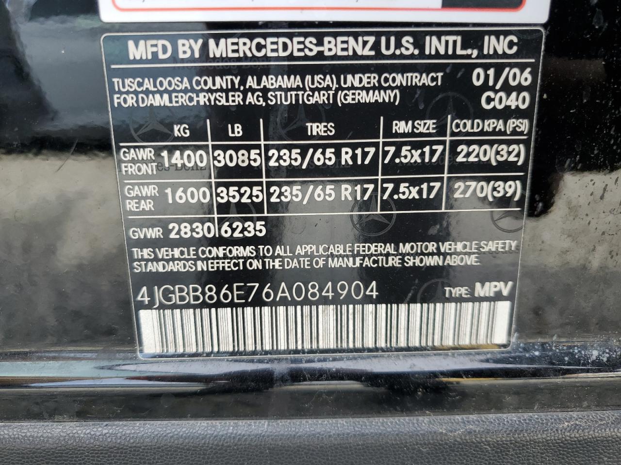 4JGBB86E76A084904 2006 Mercedes-Benz Ml 350