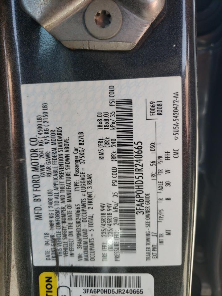 2018 Ford Fusion Se vin: 3FA6P0HD5JR240665