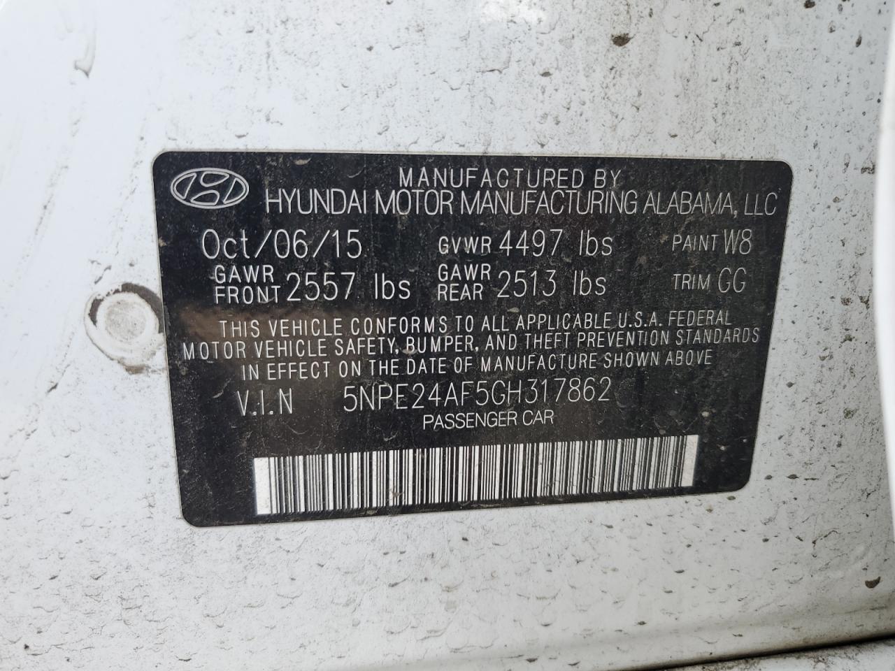 5NPE24AF5GH317862 2016 Hyundai Sonata Se