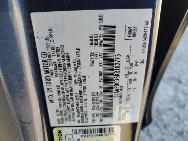 2019 FORD FUSION SEL 3FA6P0CD5KR182775