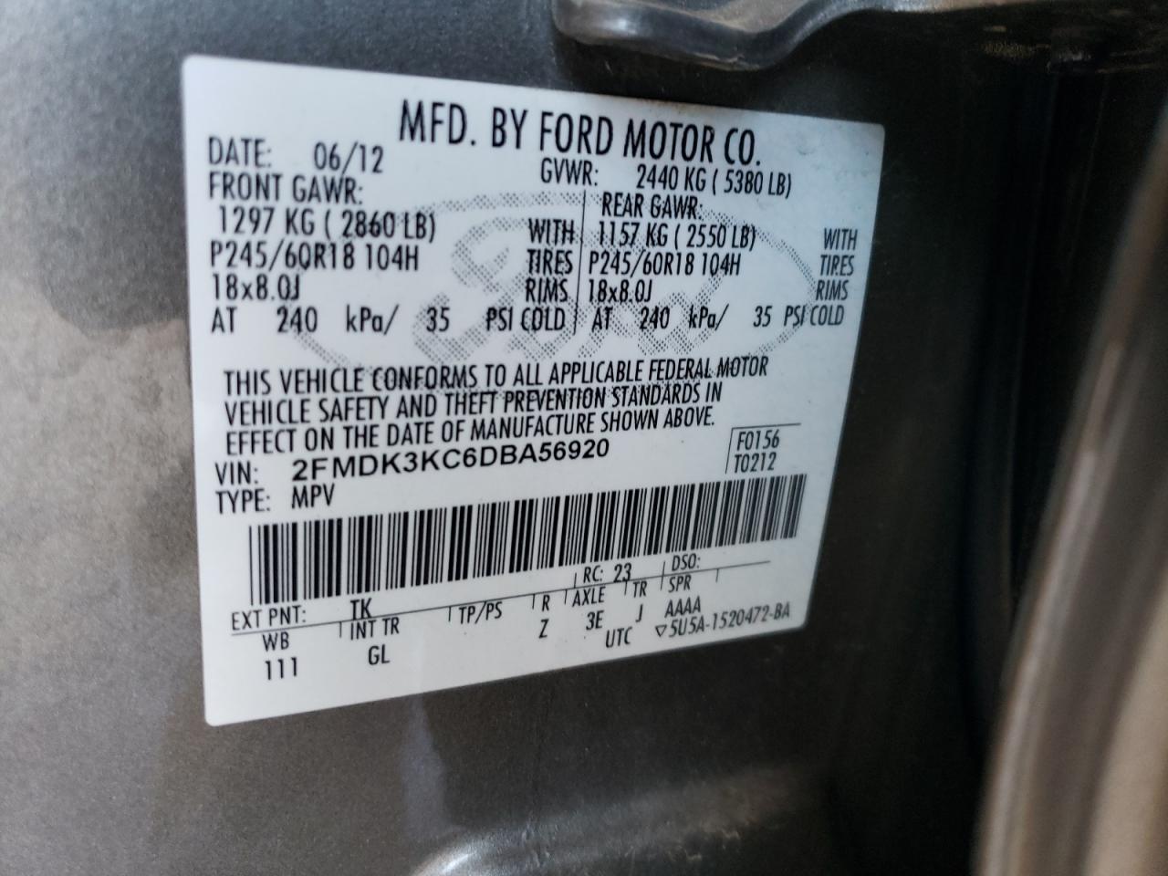 2FMDK3KC6DBA56920 2013 Ford Edge Limited