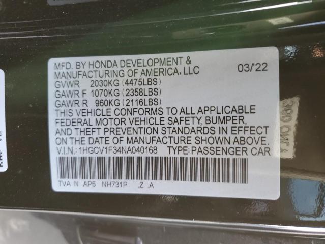 1HGCV1F34NA040168 | 2022 Honda accord sport