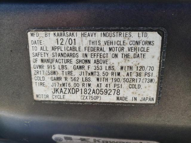 2002 KAWASAKI ZX750 P JKAZXDP182A059278