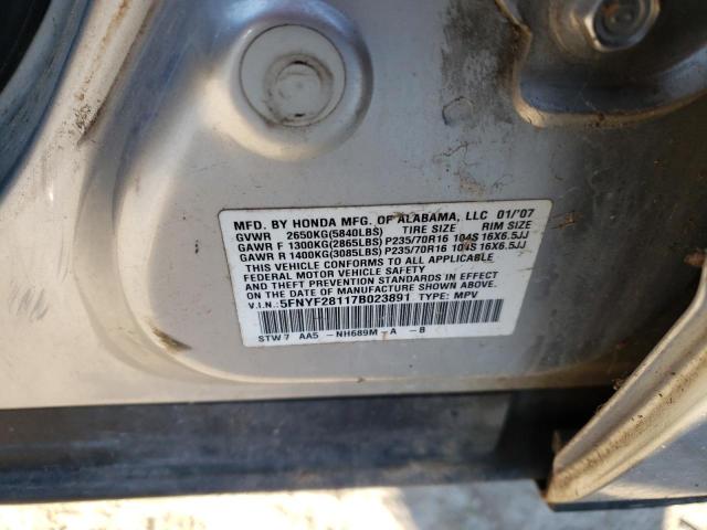 2007 Honda Pilot Lx VIN: 5FNYF28117B023891 Lot: 41241554