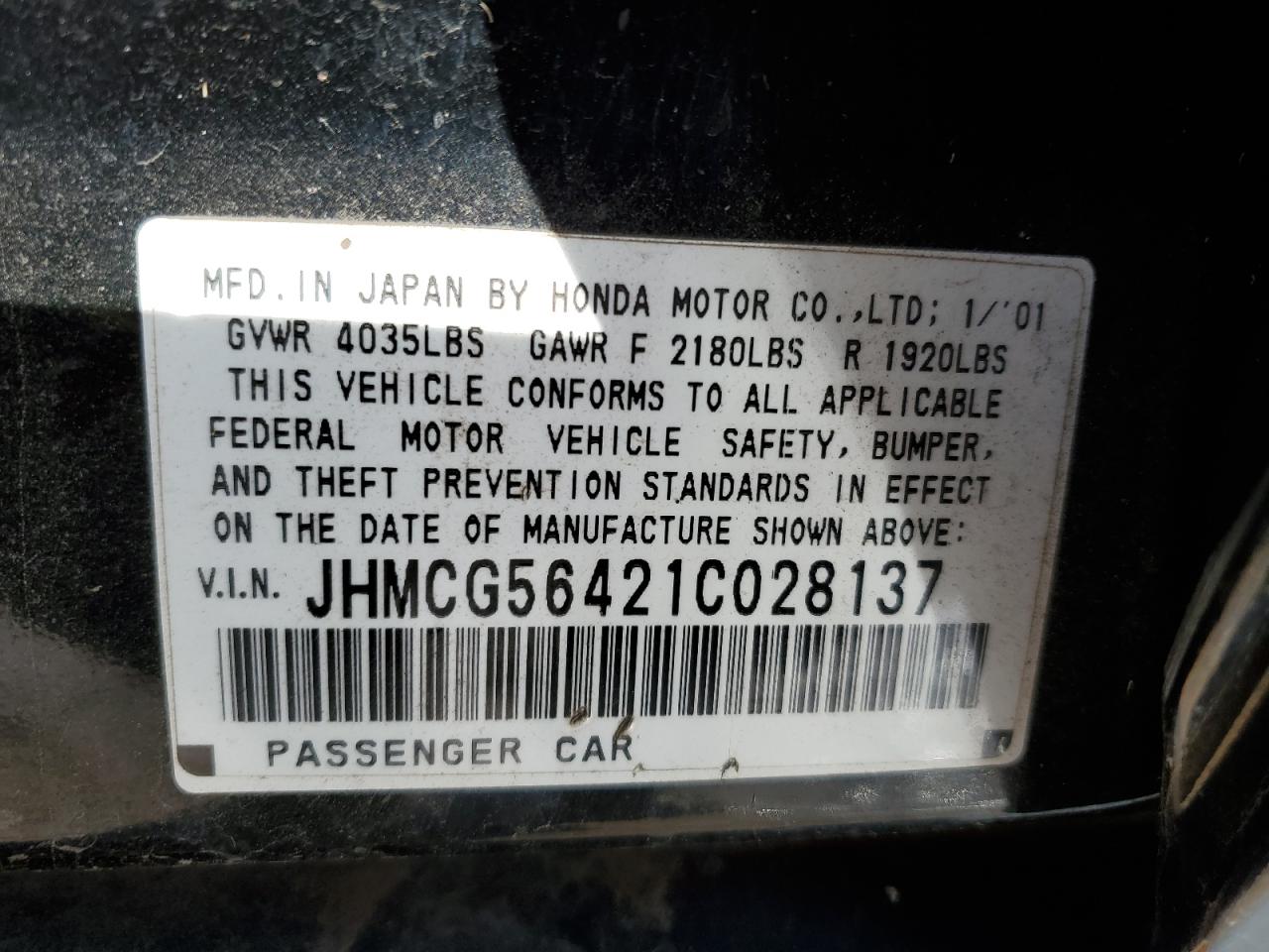 JHMCG56421C028137 2001 Honda Accord Lx