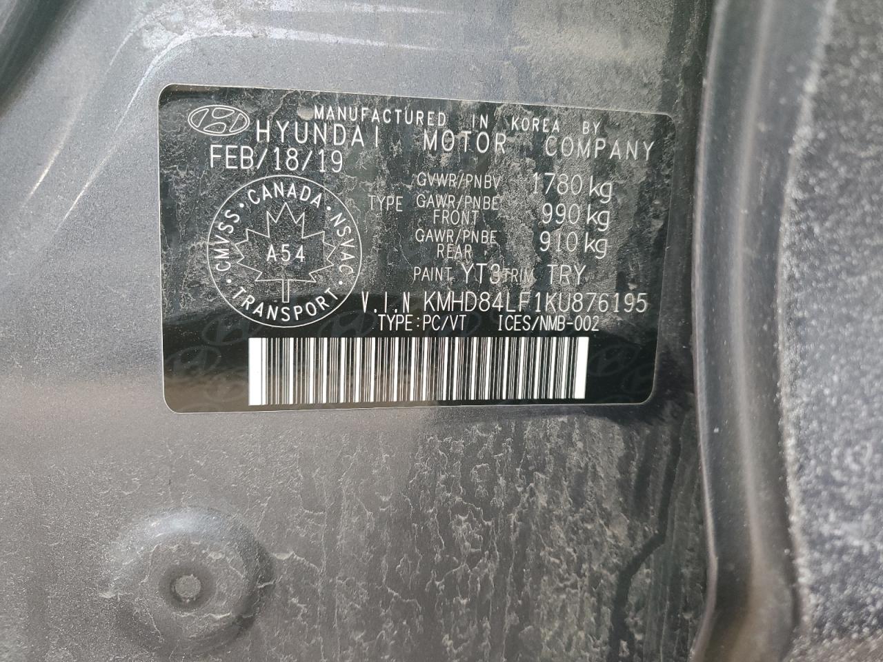 KMHD84LF1KU876195 2019 Hyundai Elantra Sel