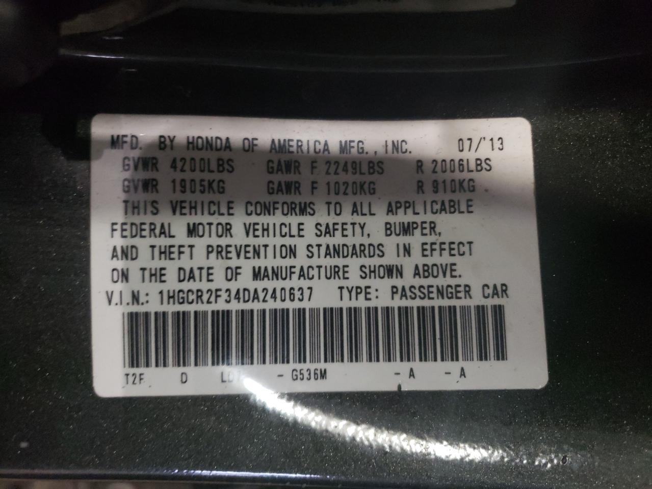 Lot #2354761467 2013 HONDA ACCORD LX