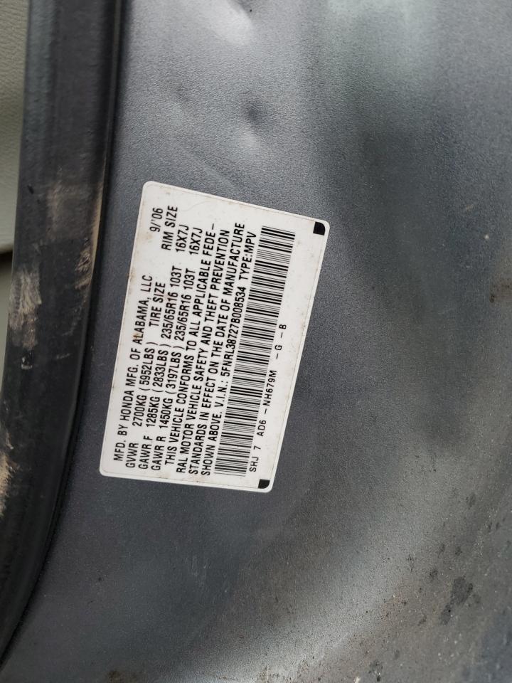 5FNRL38727B008534 2007 Honda Odyssey Exl