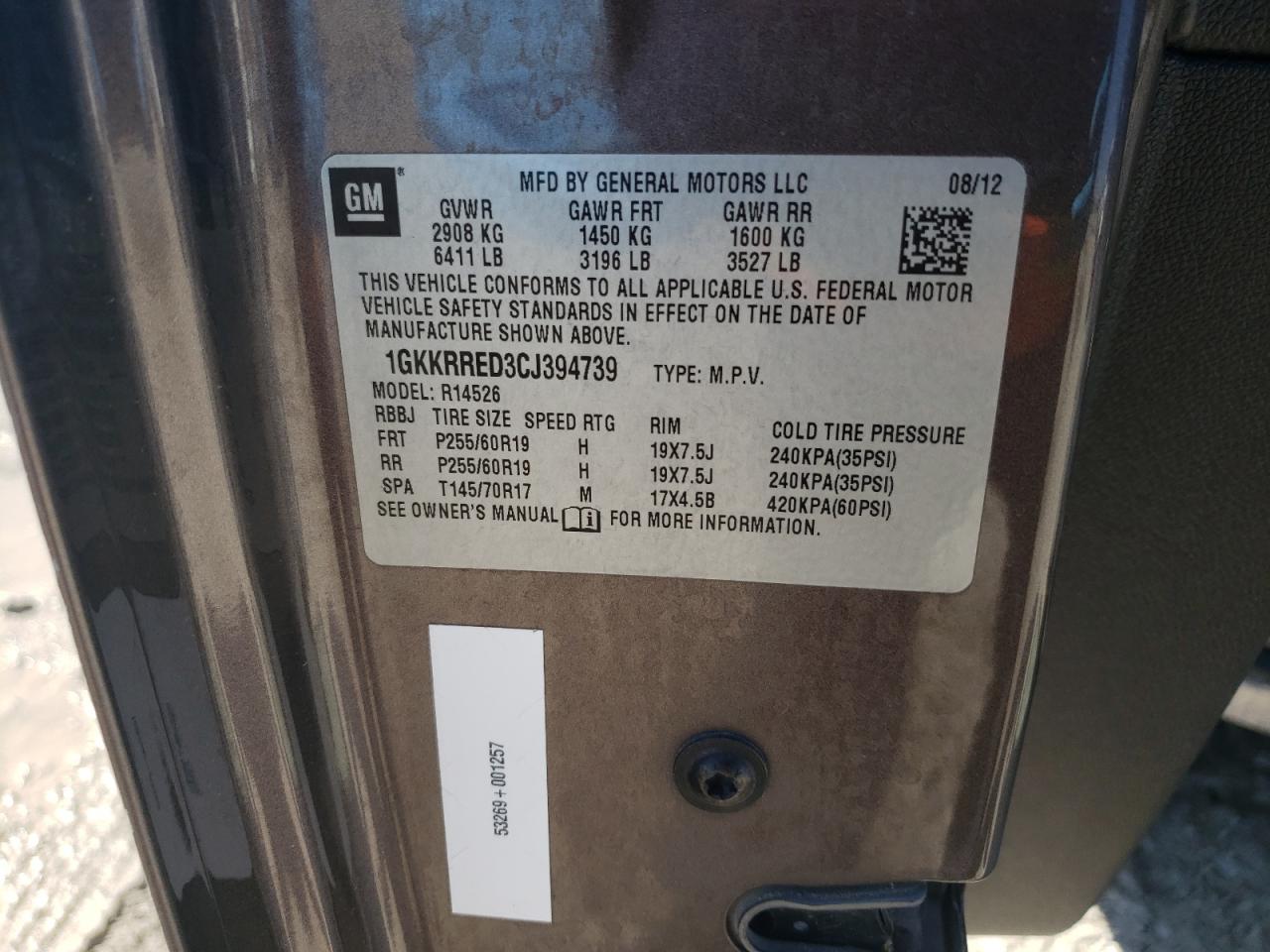 1GKKRRED3CJ394739 2012 GMC Acadia Slt-1