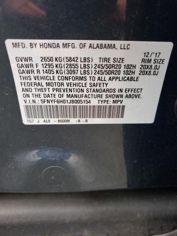 2018 HONDA PILOT ELIT 5FNYF6H01JB005154