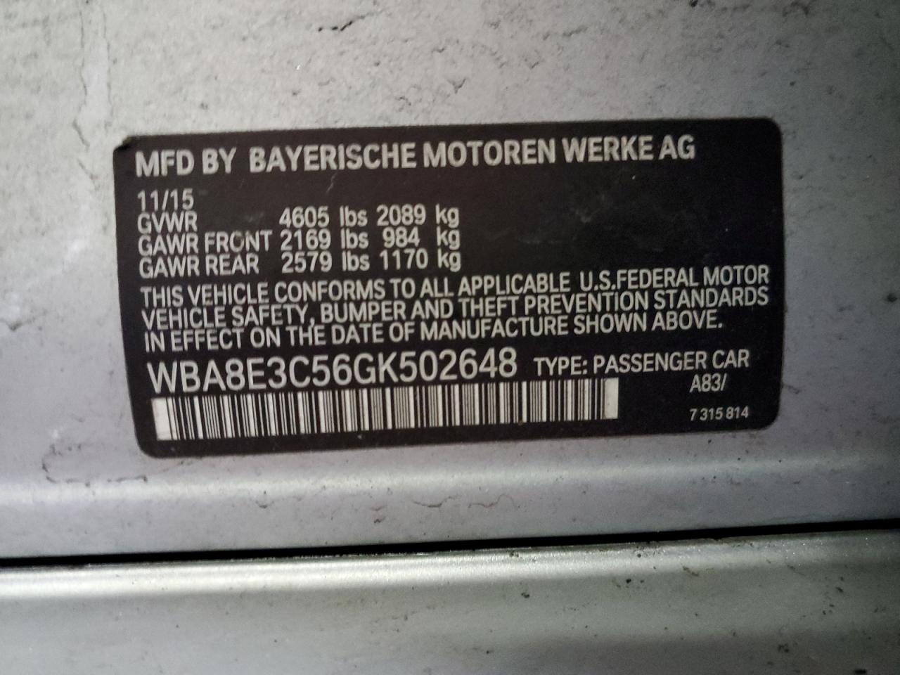 WBA8E3C56GK502648 2016 BMW 328 Xi Sulev