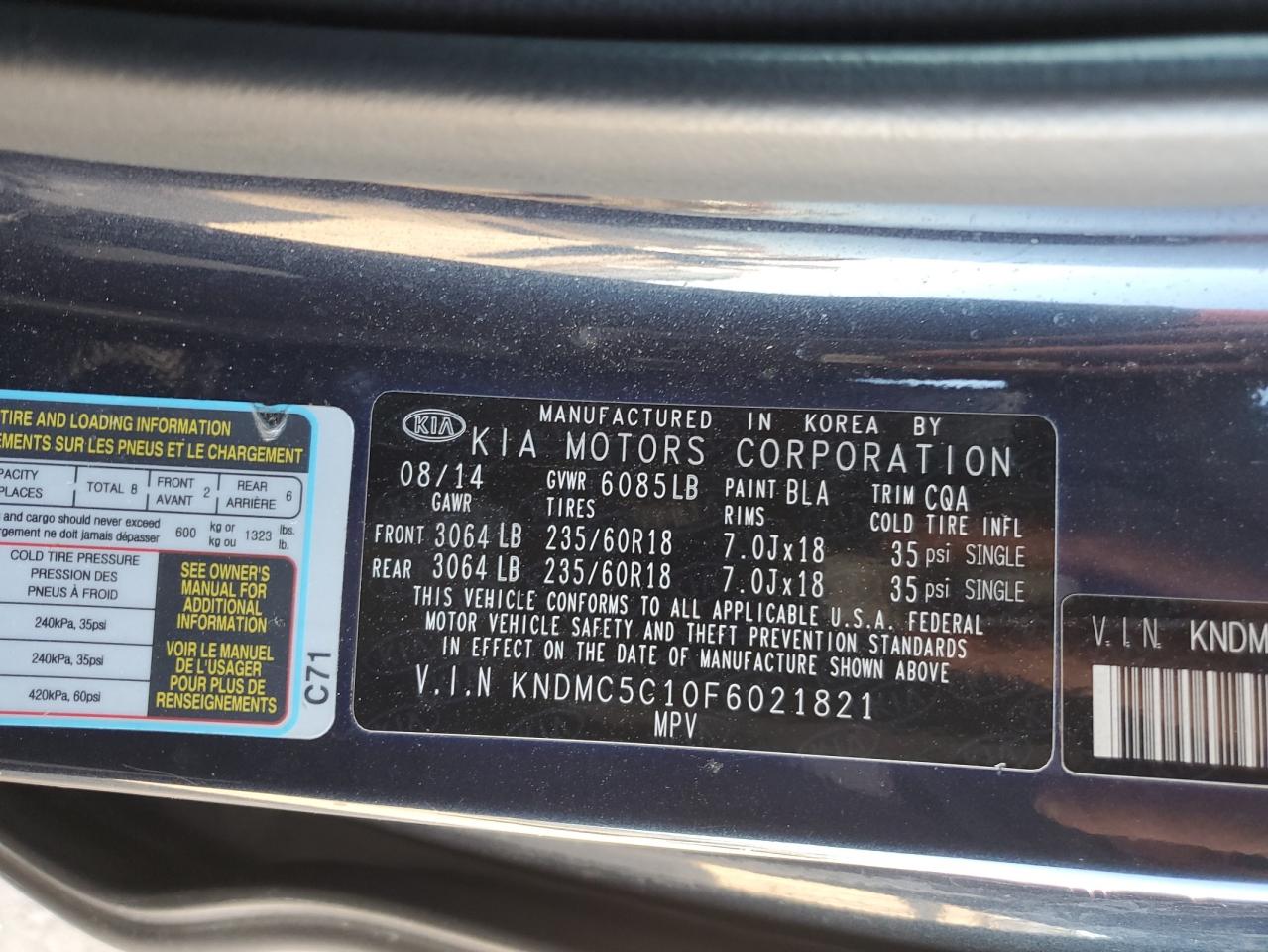 kndmc5c10f6021821 KNDMC5C10F6021821 2015 Kia Sedona Ex