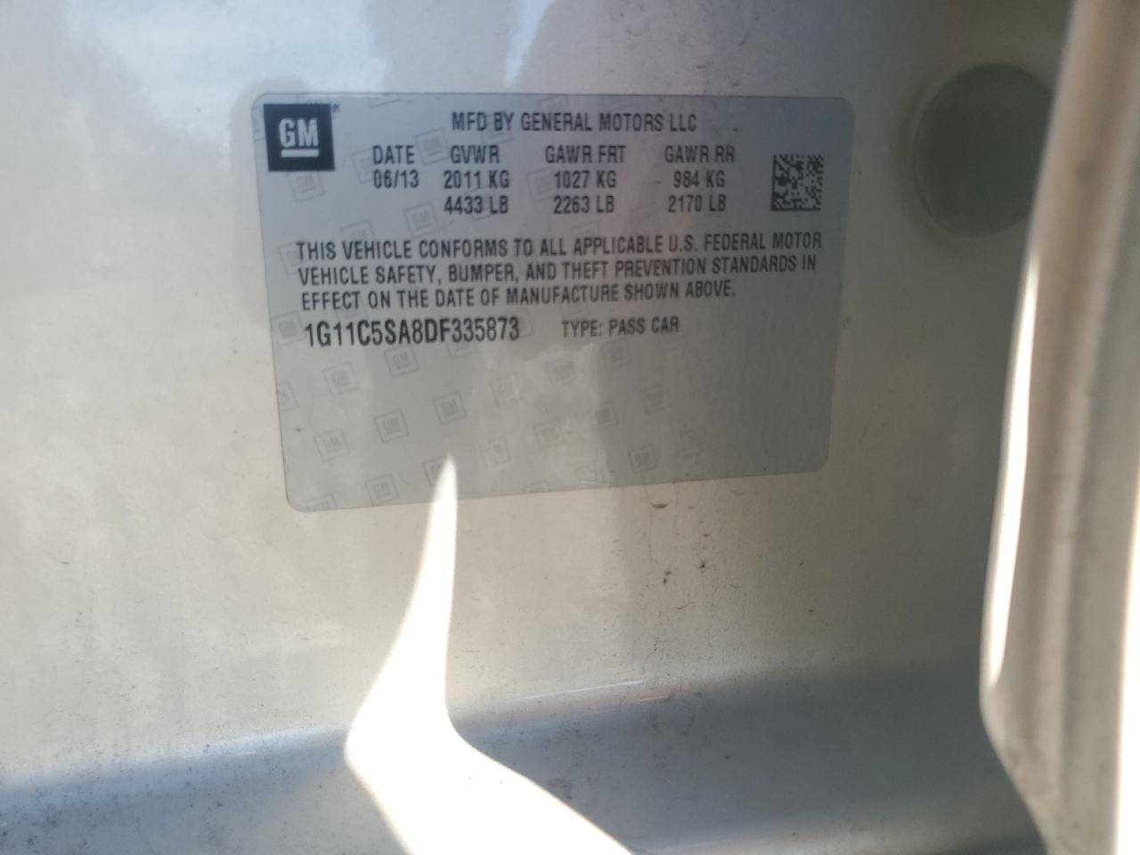 1G11C5SA8DF335873 2013 Chevrolet Malibu 1Lt