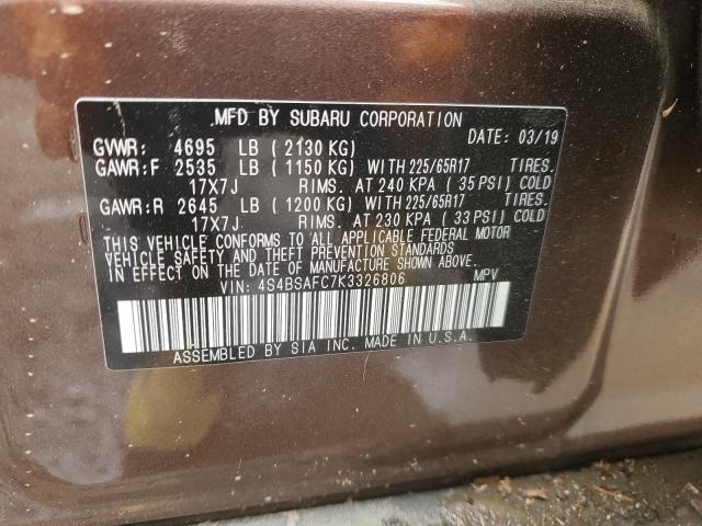 2019 SUBARU OUTBACK 2. 4S4BSAFC7K3326806