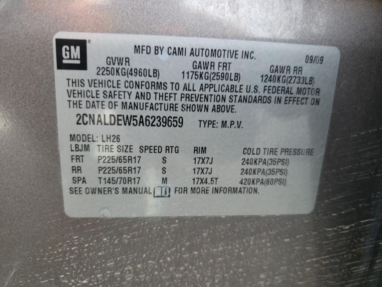 2CNALDEW5A6239659 2010 Chevrolet Equinox Lt