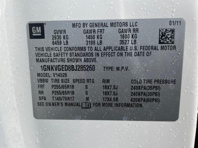 2011 Chevrolet Traverse Lt VIN: 1GNKVGED8BJ285260 Lot: 44179244