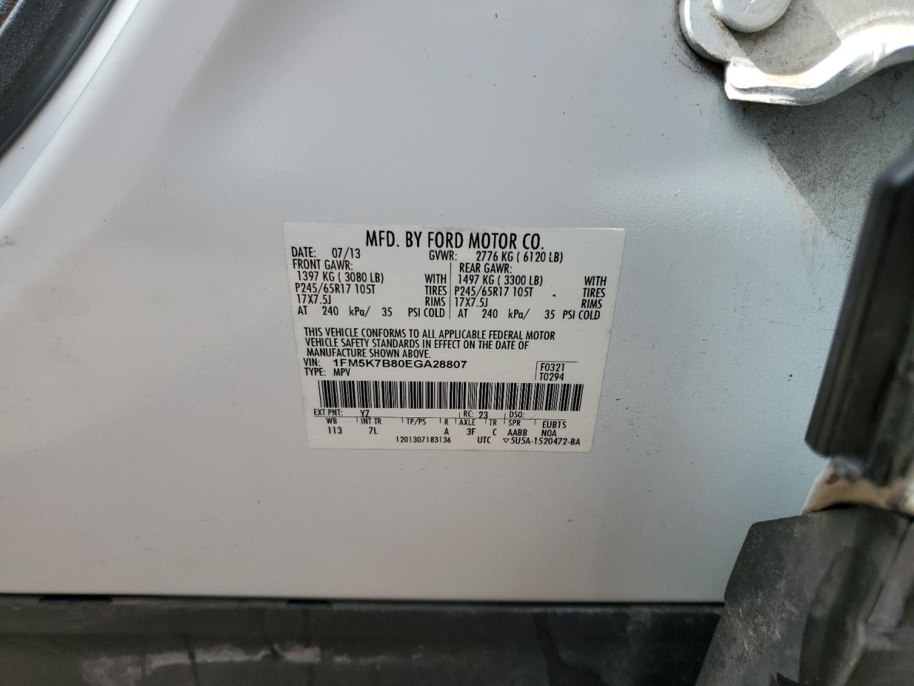 1FM5K7B80EGA28807 2014 Ford Explorer