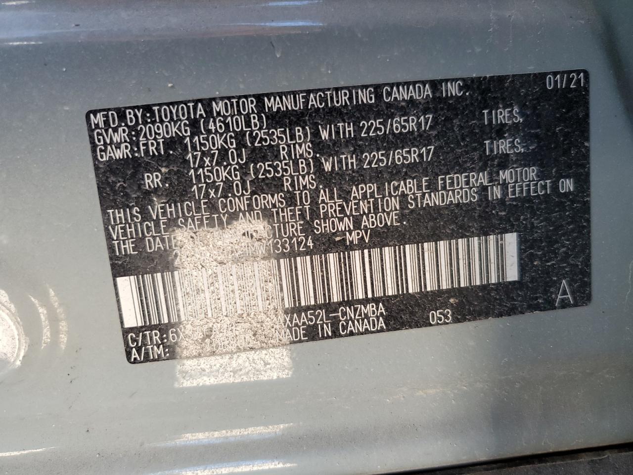 2T3W1RFV1MW133124 2021 Toyota Rav4 Xle