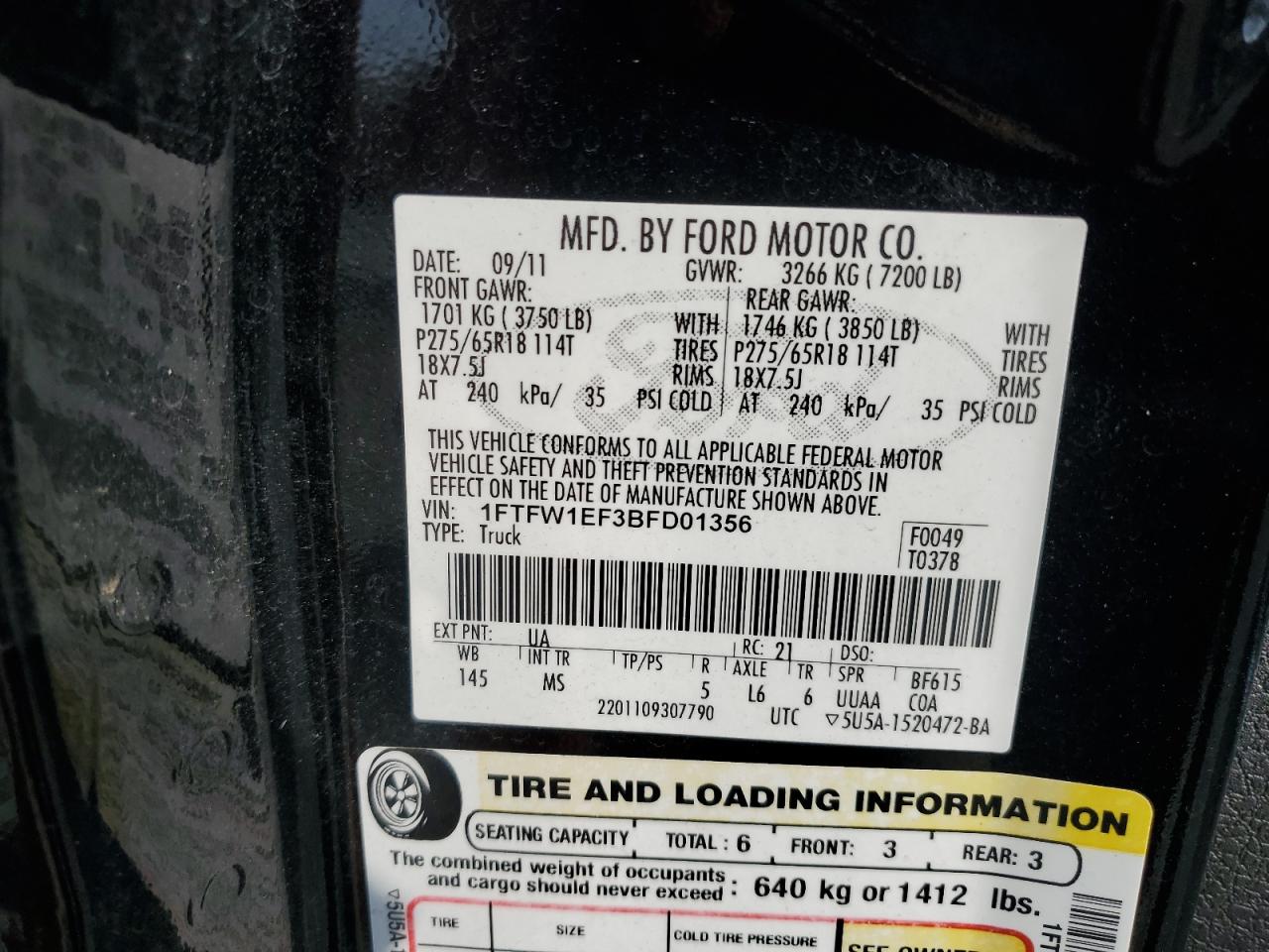 1FTFW1EF3BFD01356 2011 Ford F150 Supercrew