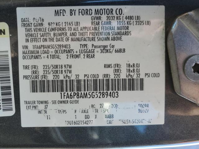 2016 Ford Mustang VIN: 1FA6P8AM5G5289403 Lot: 41301674