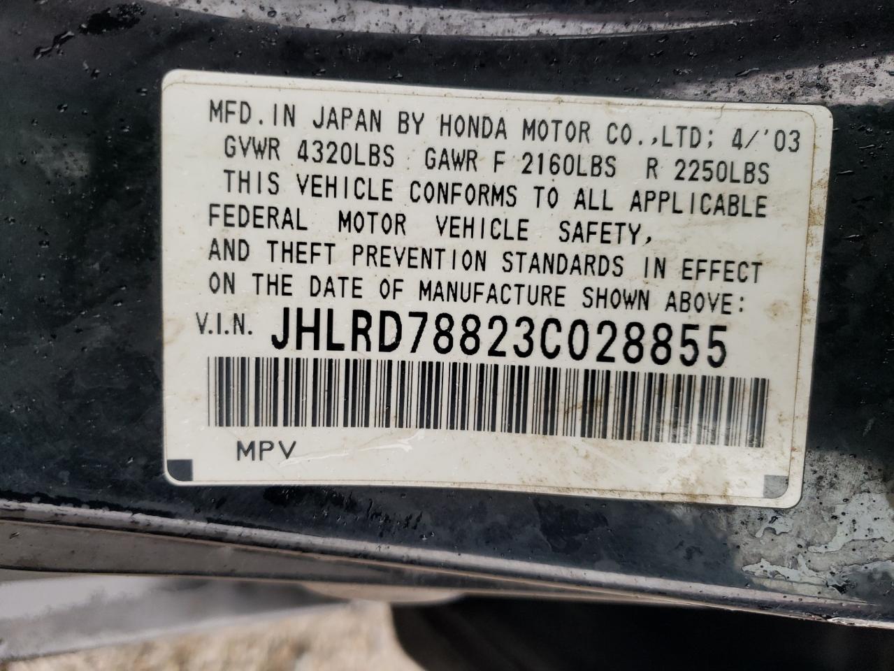 JHLRD78823C028855 2003 Honda Cr-V Ex