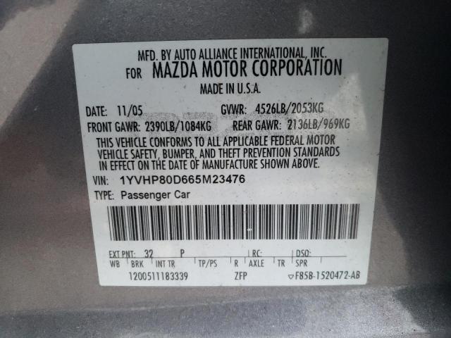 2006 Mazda 6 S VIN: 1YVHP80D665M23476 Lot: 41747474