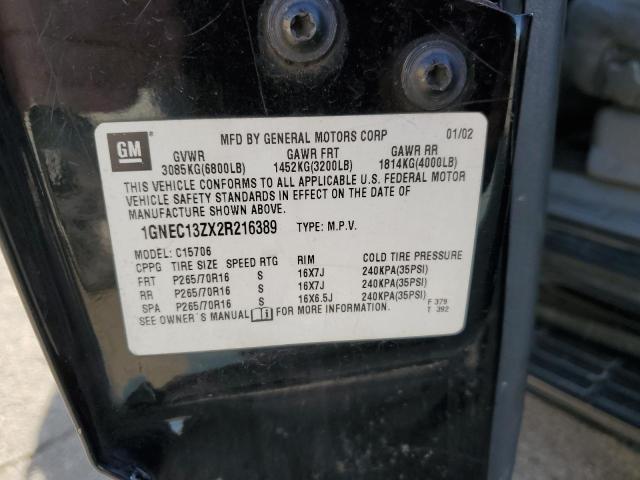 2002 Chevrolet Tahoe C1500 VIN: 1GNEC13ZX2R216389 Lot: 53614394