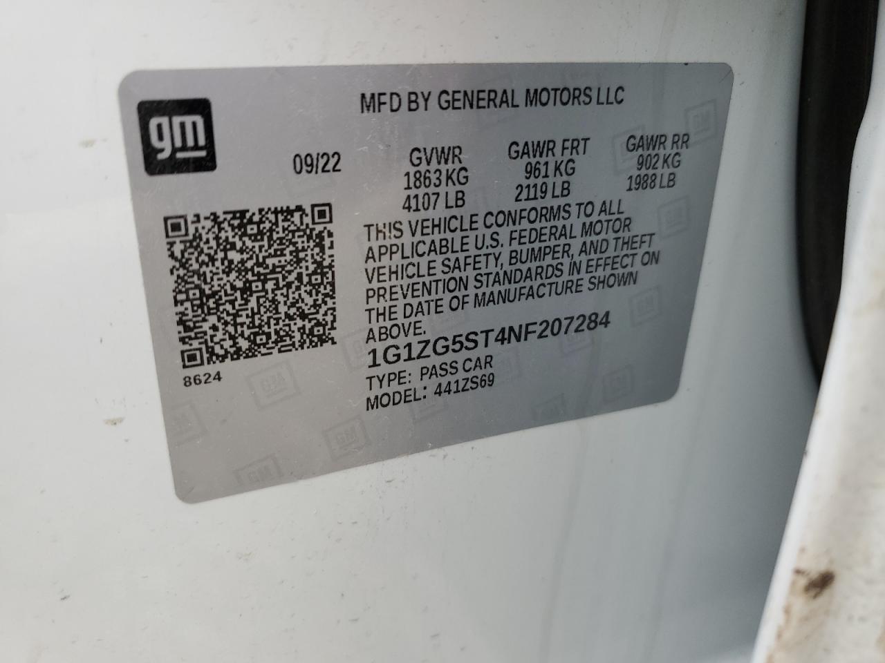 1G1ZG5ST4NF207284 2022 Chevrolet Malibu Rs