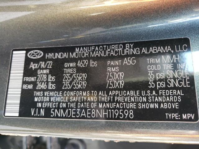 2022 Hyundai Tucson Limited VIN: 5NMJE3AE8NH119598 Lot: 42032914