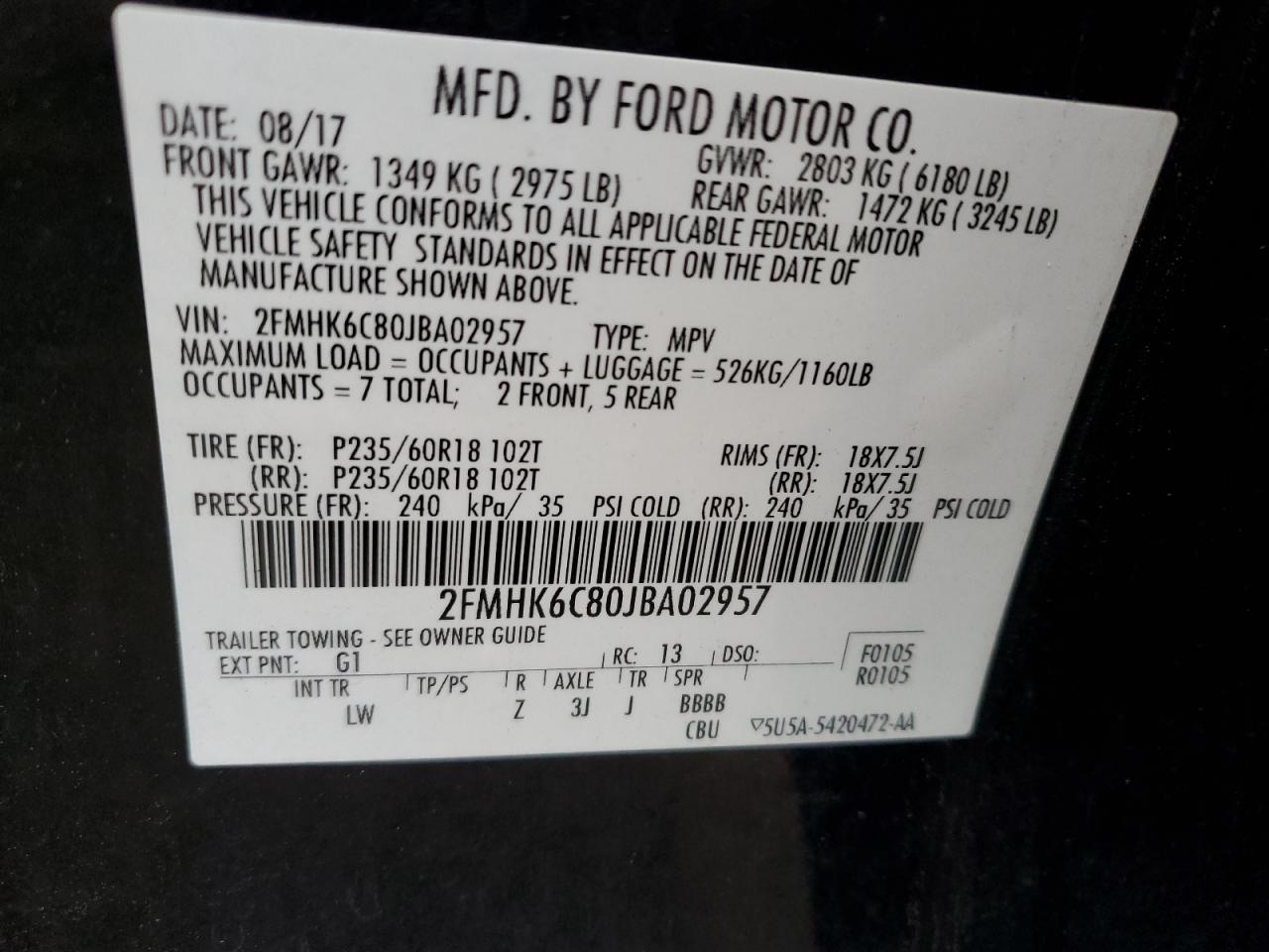 2FMHK6C80JBA02957 2018 Ford Flex Sel