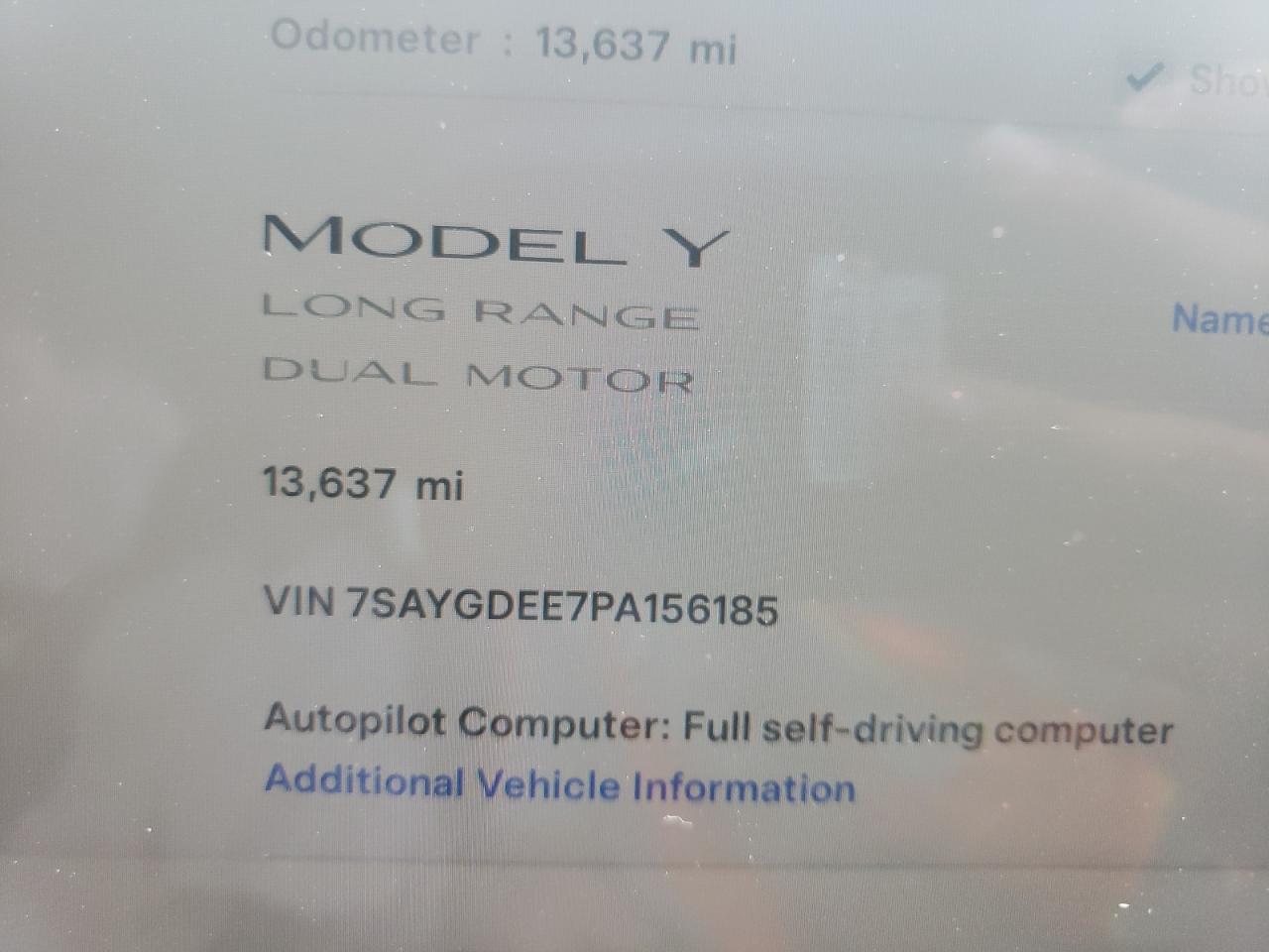 7SAYGDEE7PA156185 2023 Tesla Model Y